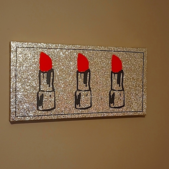 Colleen Karis Designs - Gold Glitter Red Lipstick artwork, canvas, DARLING ♥♥♥ - Picture 1 of 12